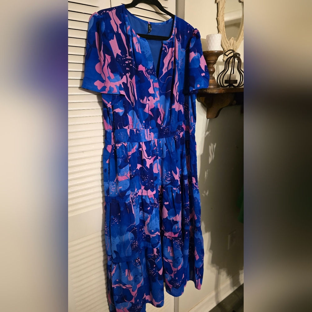 NWOT PrettyGarden Vibrant Blue and Pink Women's Midi Dress - Picture 5 of 11